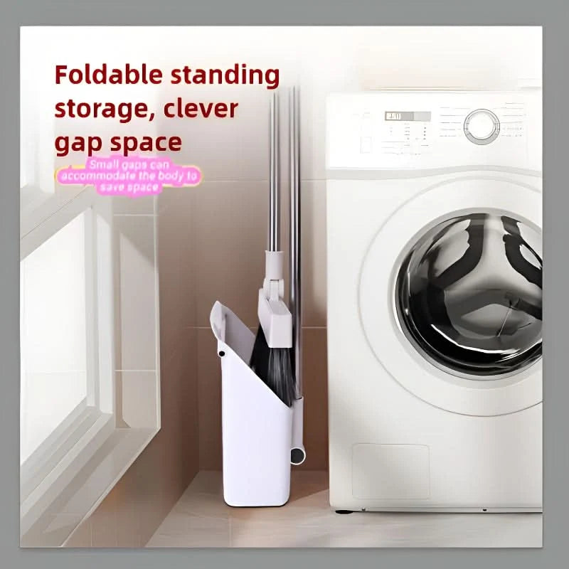 Broom & Dustpan Set Space-Saving Soft Dense Bristles