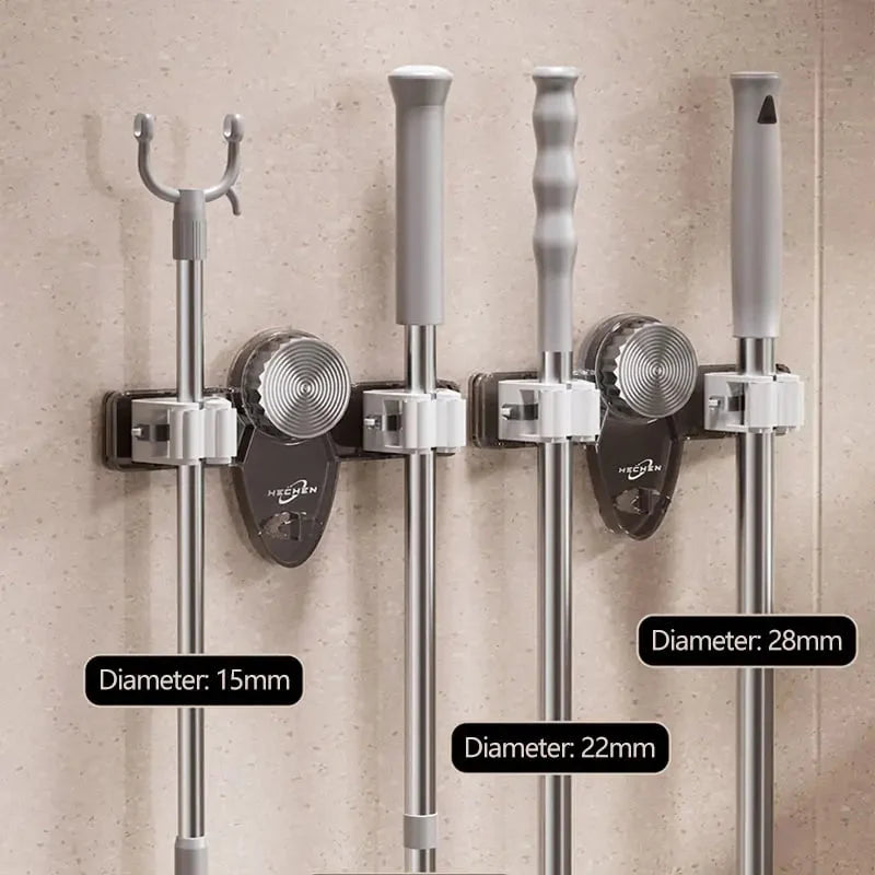 Broom Holder No-Drill Suction Adjustable Angle & Integrated Hooks