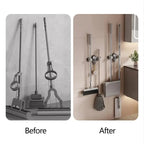 Broom Holder No-Drill Suction Adjustable Angle & Integrated Hooks
