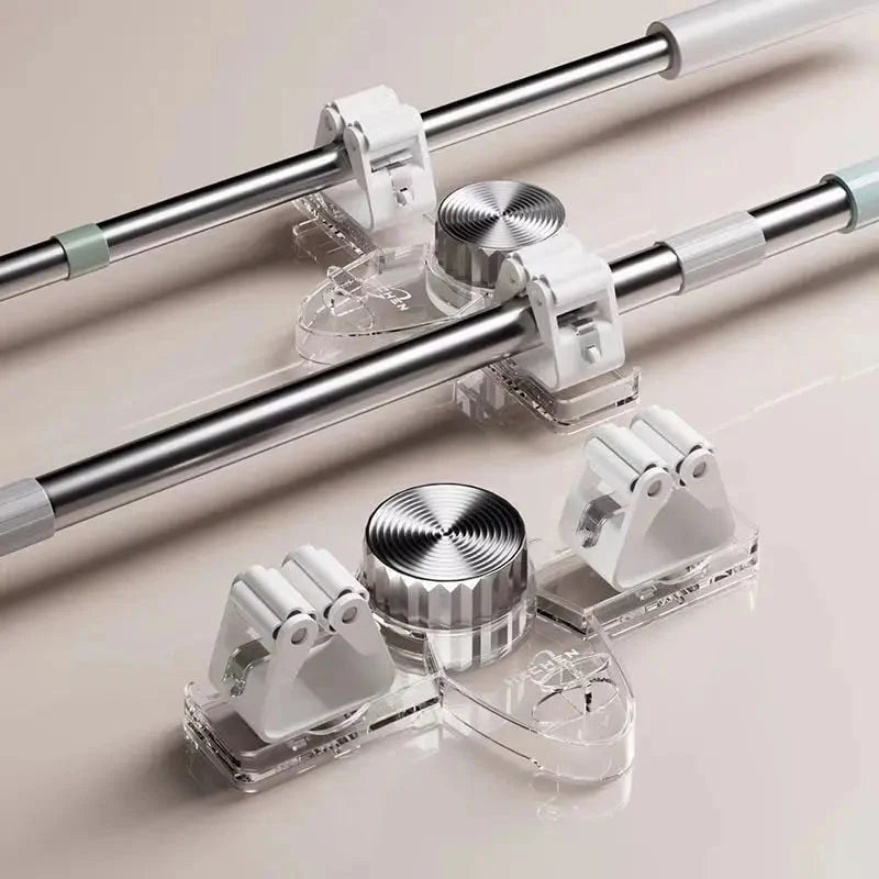 Broom Holder No-Drill Suction Adjustable Angle & Integrated Hooks