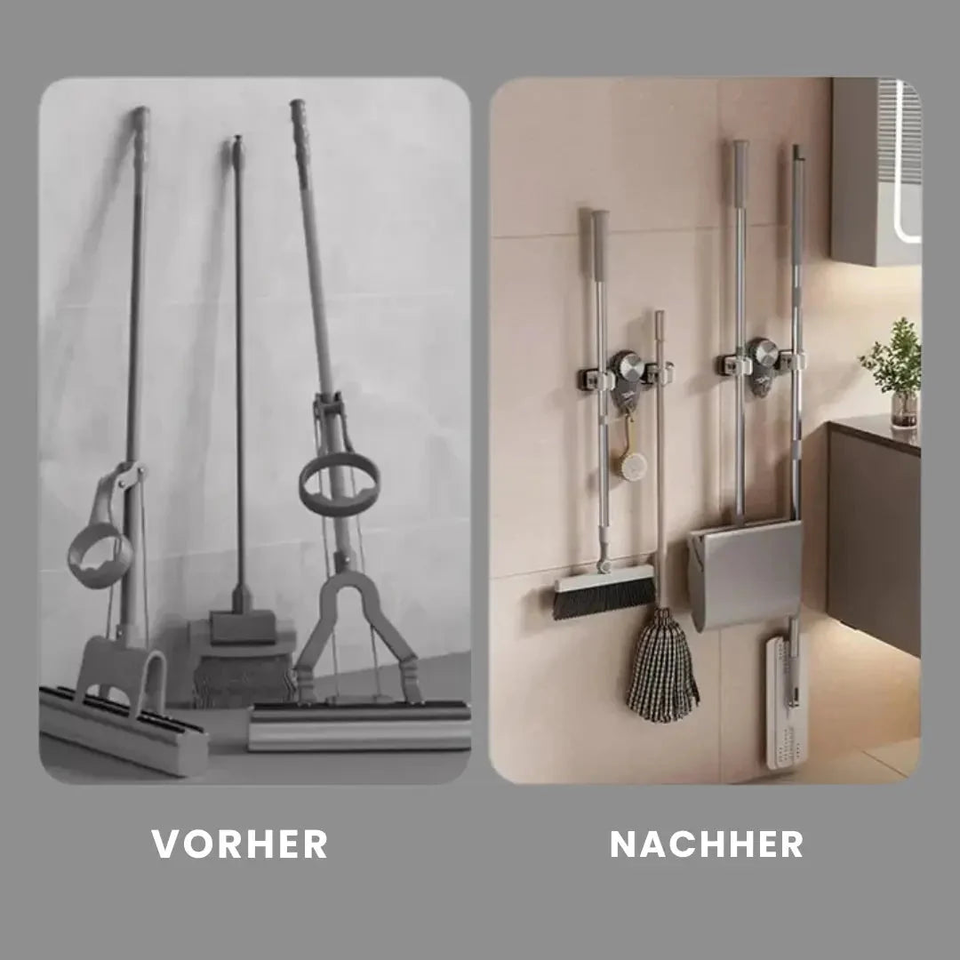 Broom & Mop Holder No-Drill Suction Auto Clamp