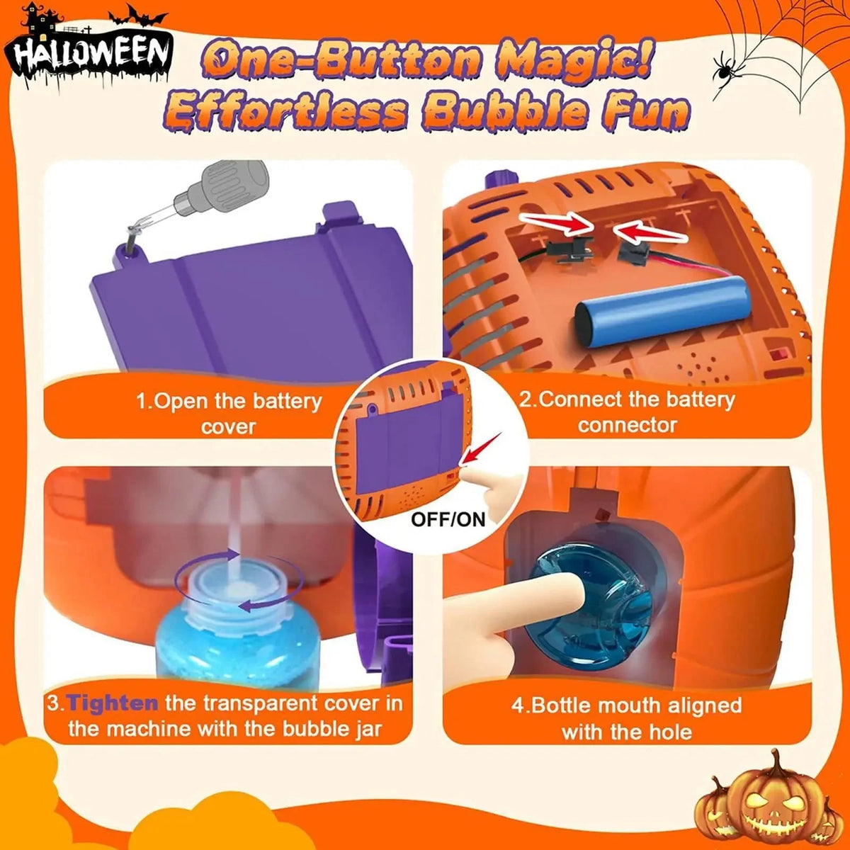 Bubble Machine Pumpkin-Shaped High Output Rechargeable Purple LED