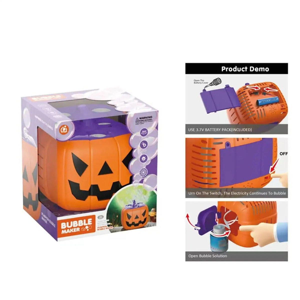Bubble Machine Pumpkin-Shaped High Output Rechargeable Purple LED