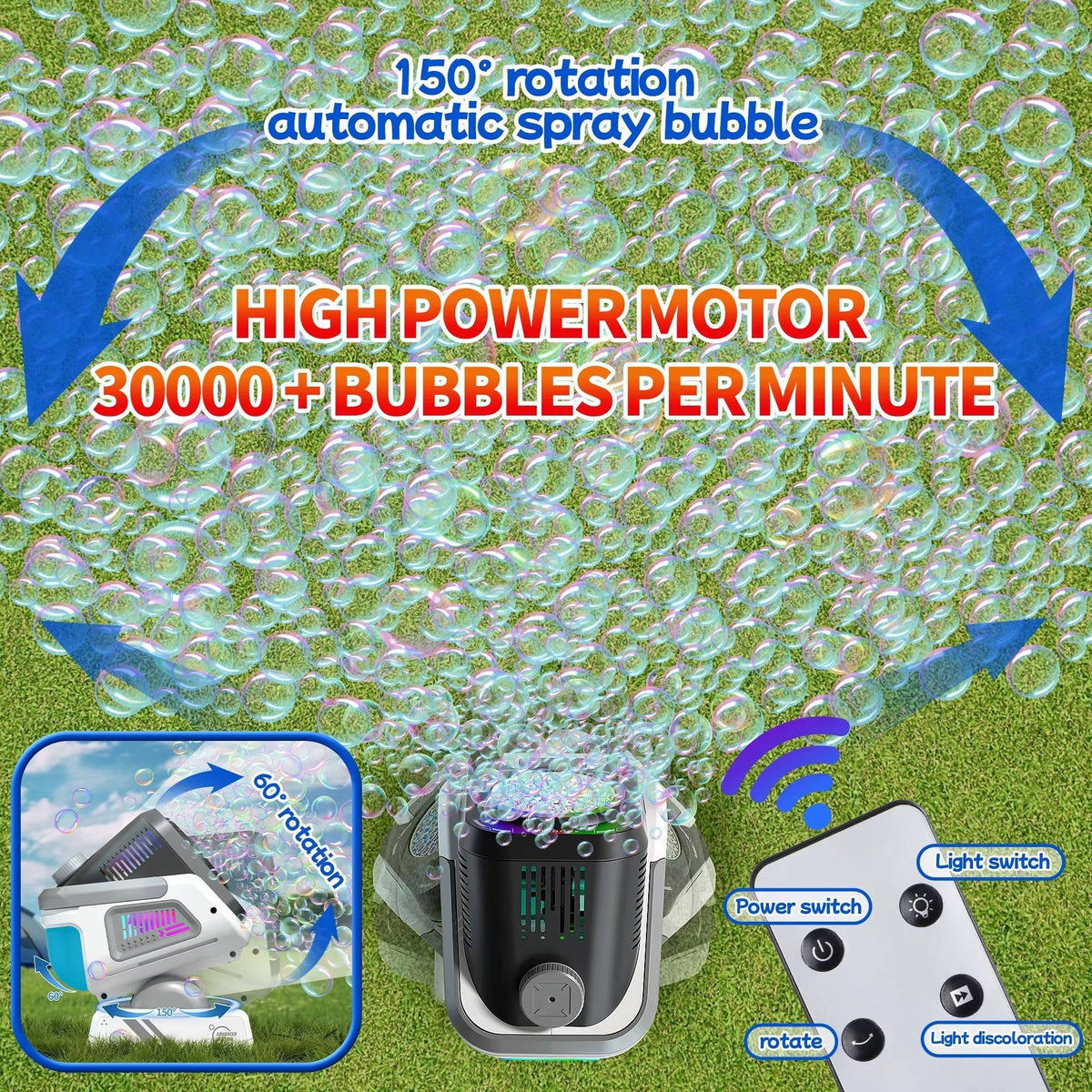 Bubble Machine Rechargeable RGB Lights 30,000 Bubbles Per Minute
