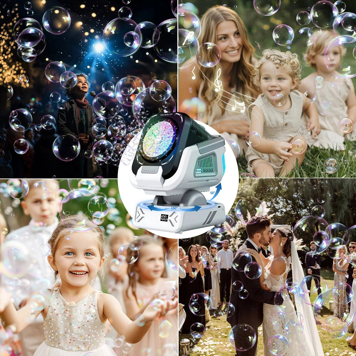 Bubble Machine Rechargeable RGB Lights 30,000 Bubbles Per Minute