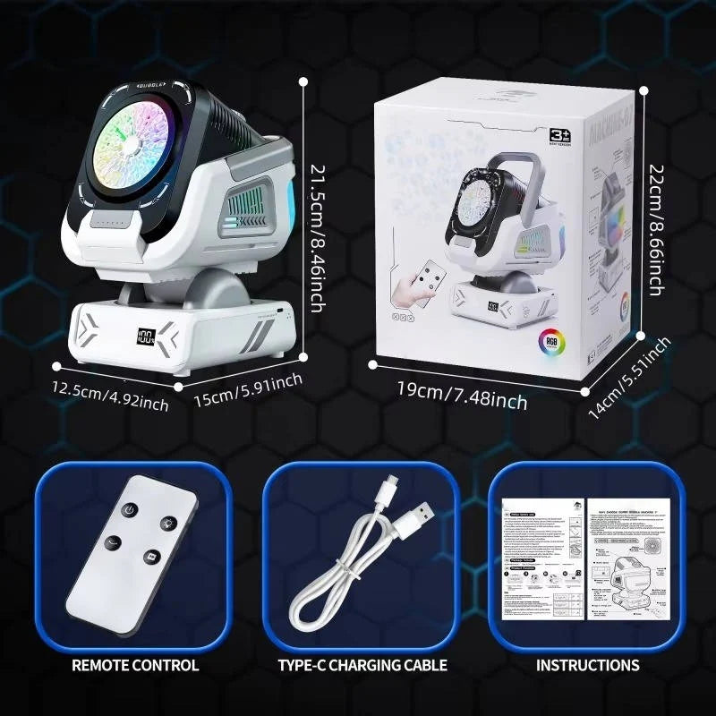Bubble Machine Rechargeable RGB Lights 30,000 Bubbles Per Minute