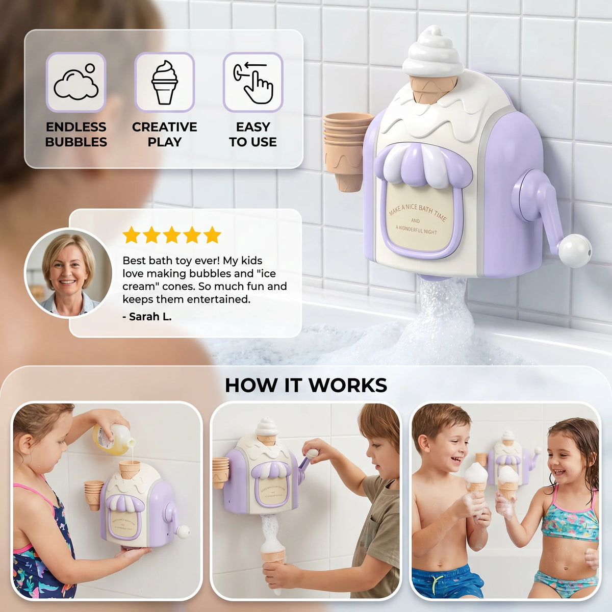 Bubble Maker Ice Cream Cone Suction Cup Battery Operated