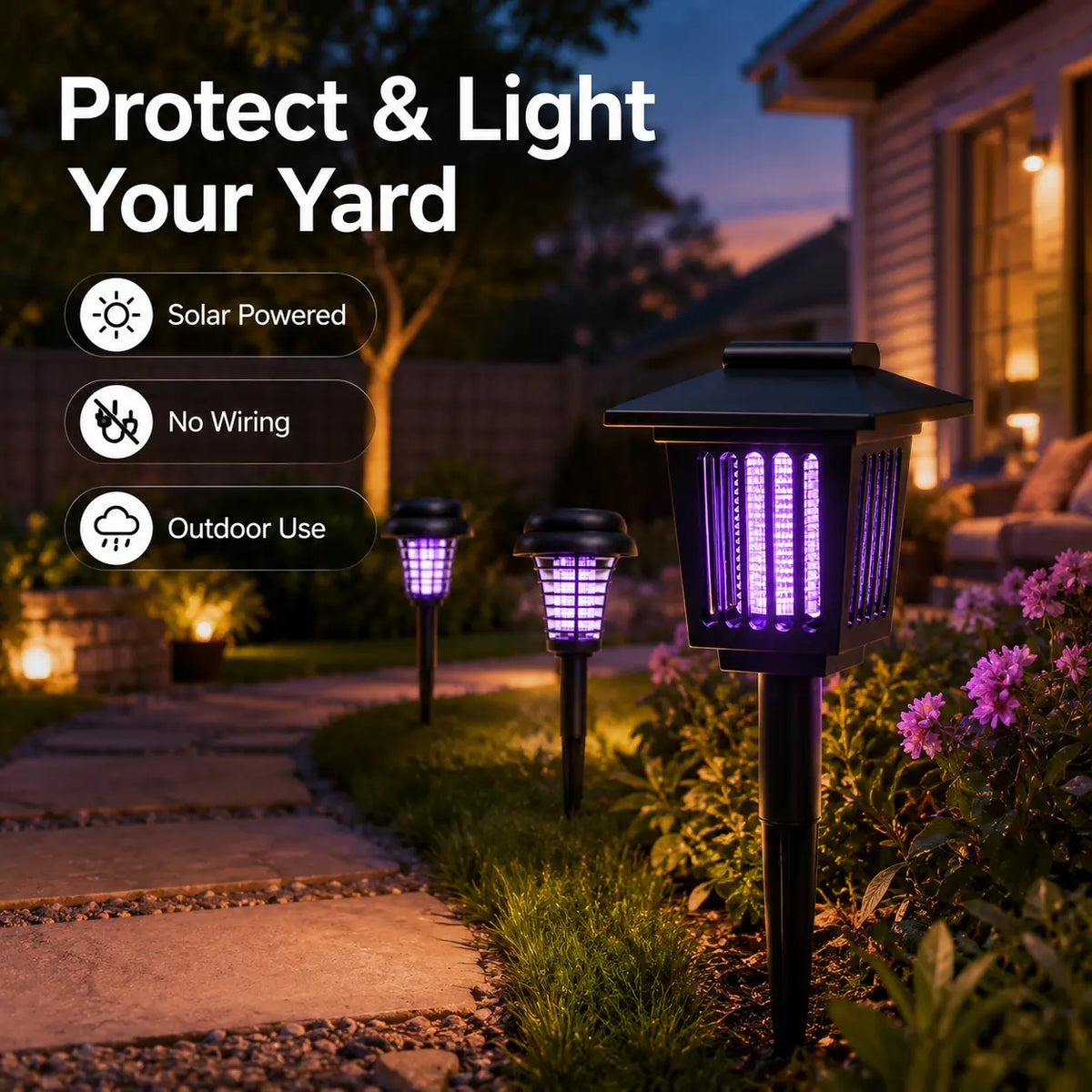 Bug Zapper Solar-Powered Dual-Mode Pathway Light