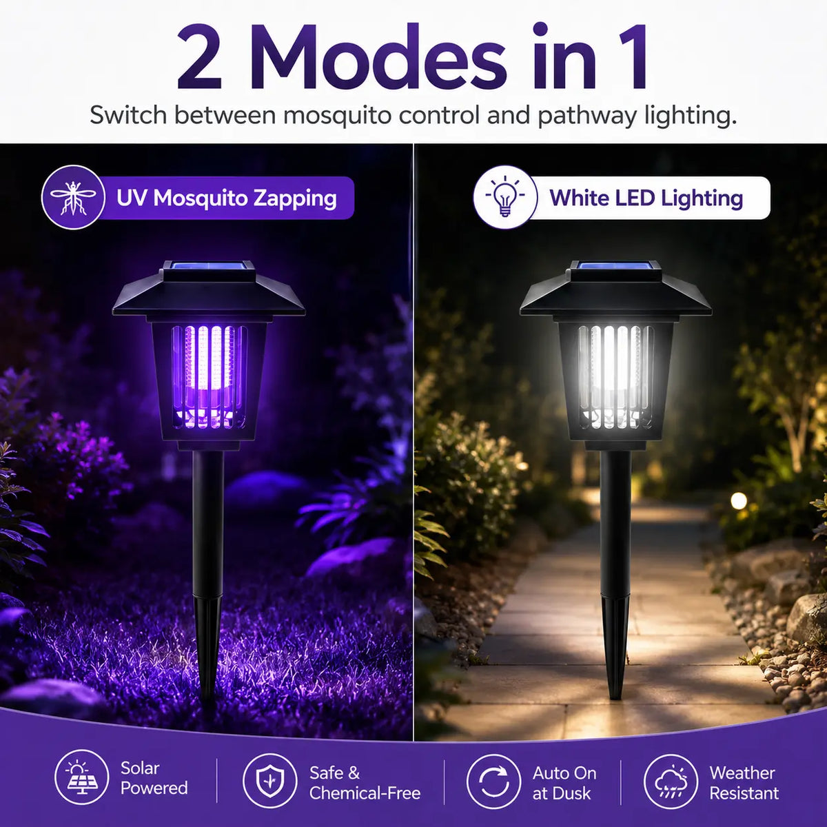 Bug Zapper Solar-Powered Dual-Mode Pathway Light