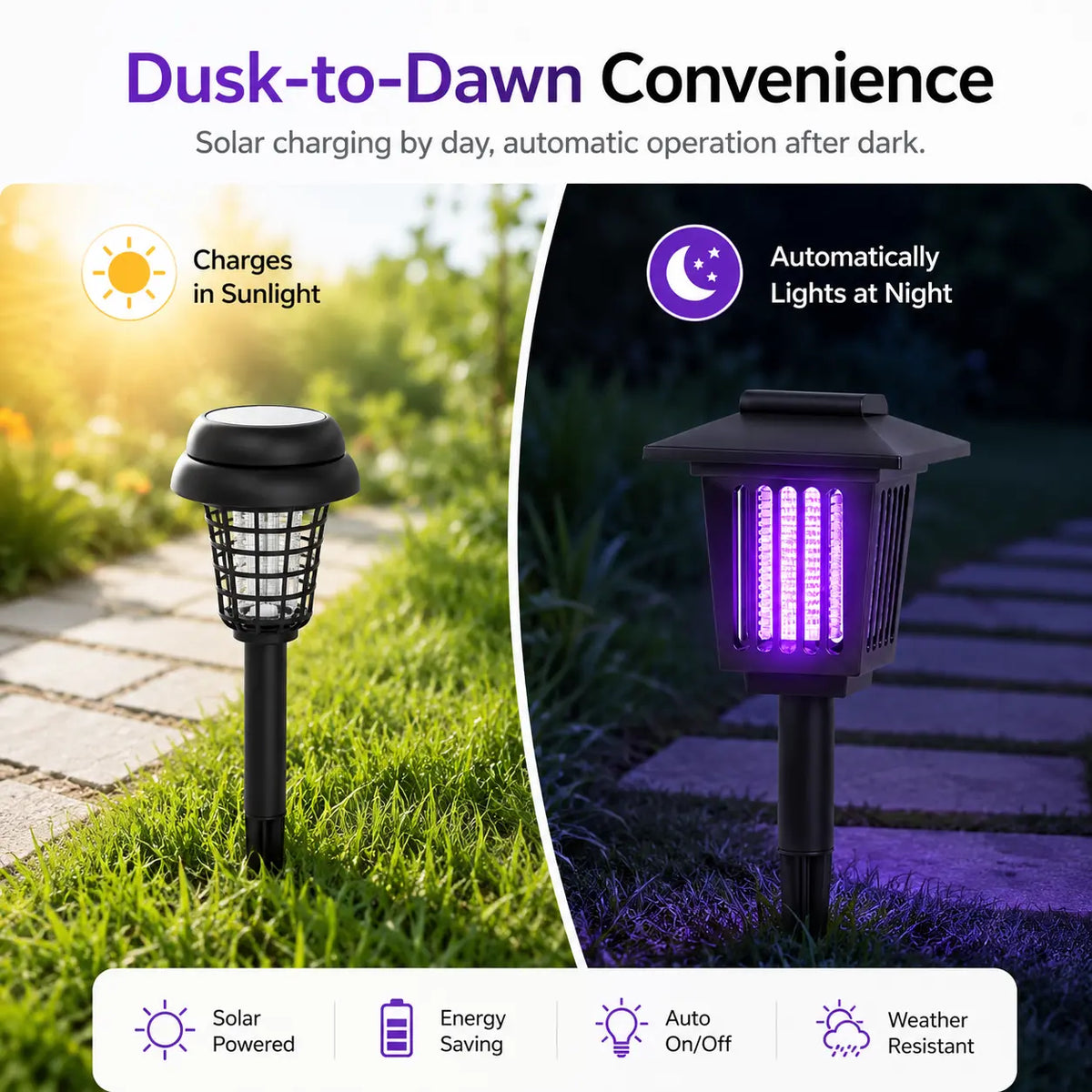 Bug Zapper Solar Weatherproof Dusk Sensor