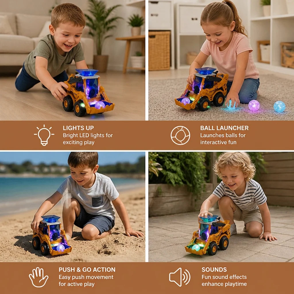 Bulldozer Toy Ball Launcher & Lights
