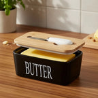 Butter Dish Ceramic & Bamboo Double Silicone Seal