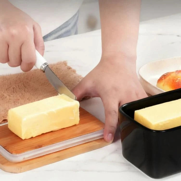 Butter Dish Ceramic & Bamboo Double Silicone Seal