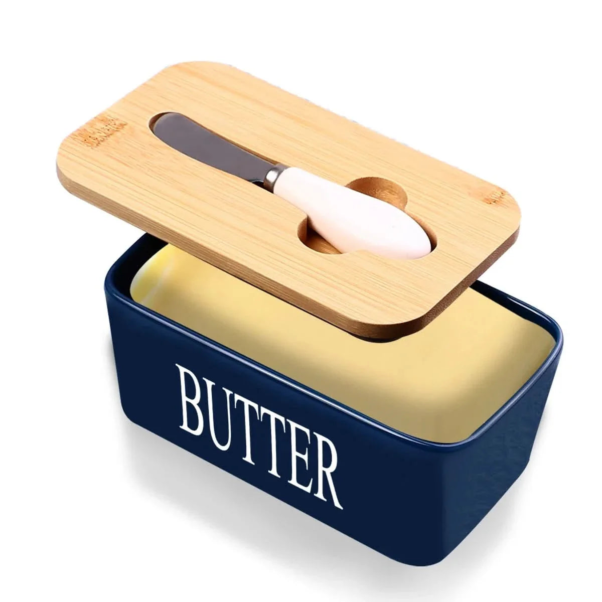 Butter Dish Ceramic & Bamboo Double Silicone Seal