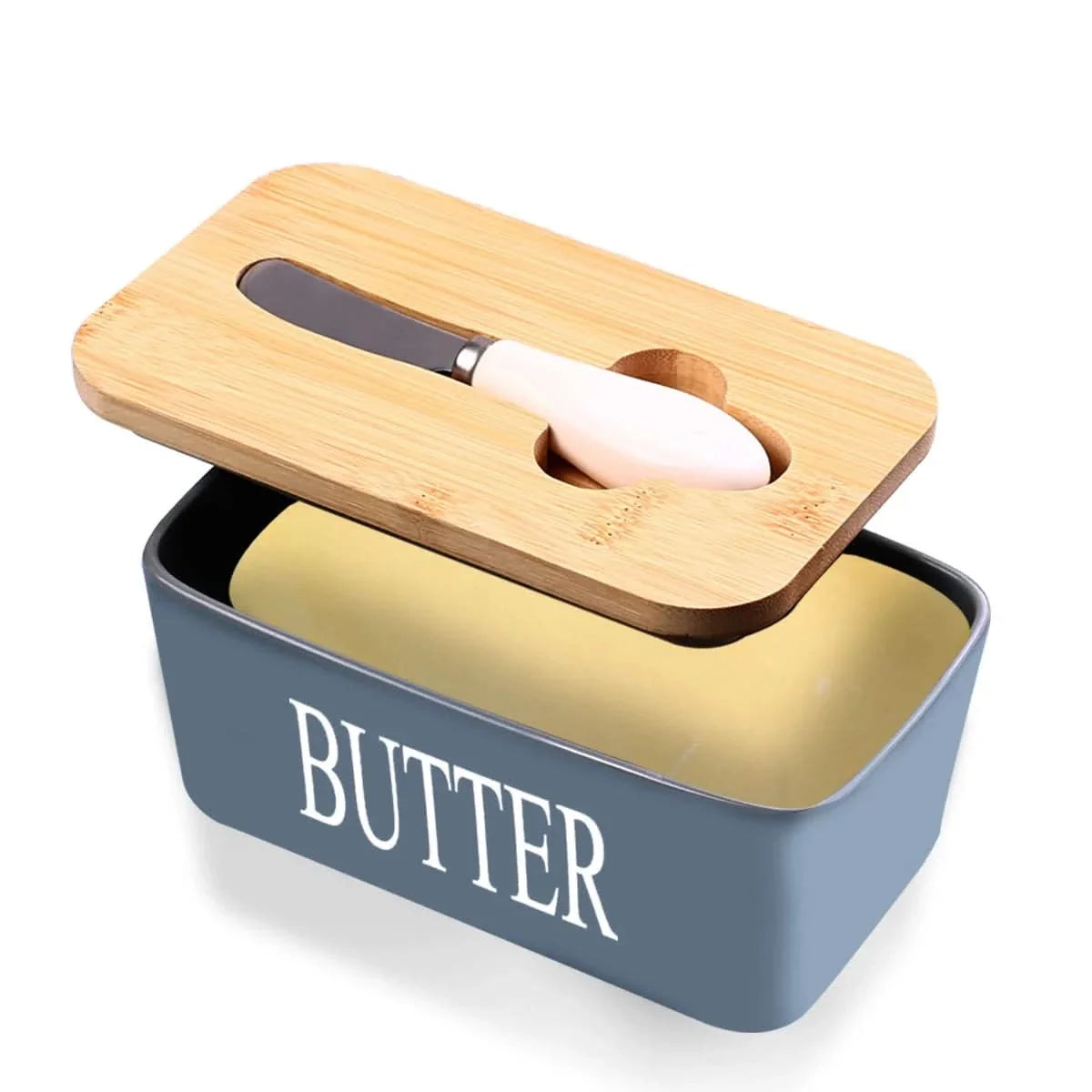 Butter Dish Ceramic & Bamboo Double Silicone Seal