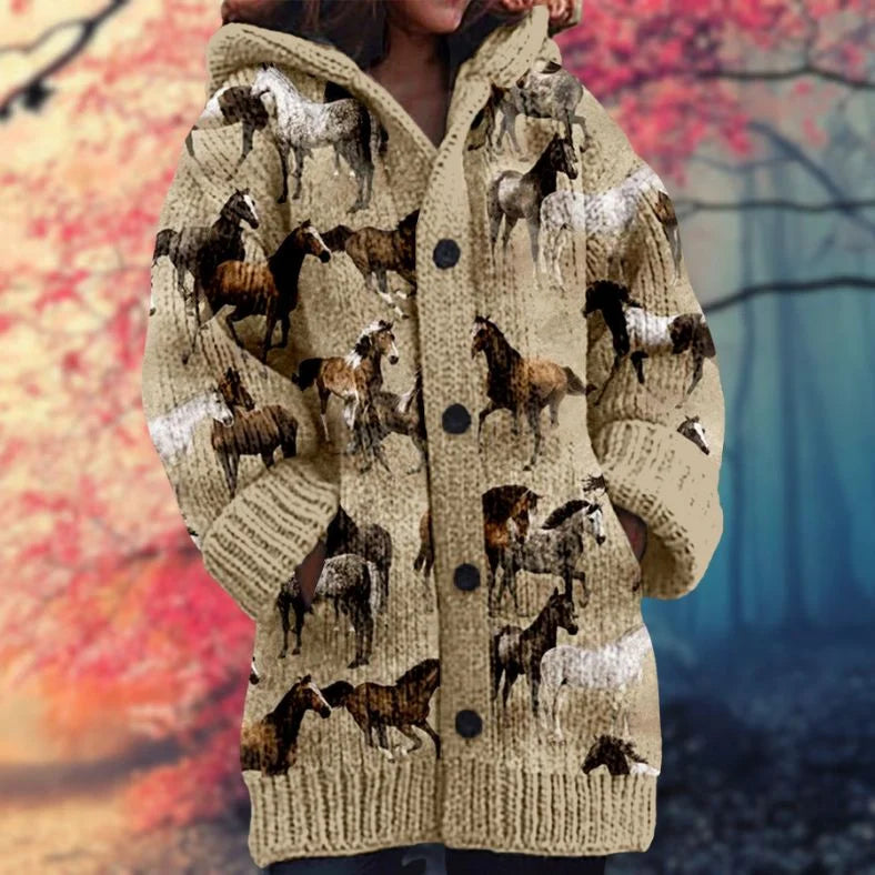 Button-Up Hoodie Cozy Printed Deep Pockets