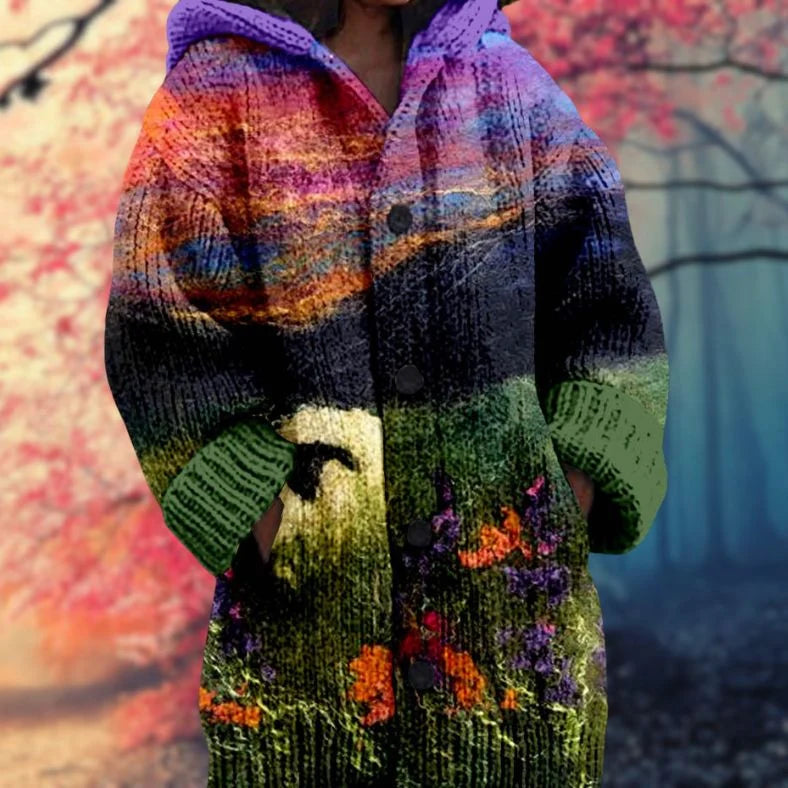 Button-Up Hoodie Cozy Printed Deep Pockets