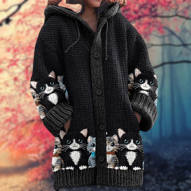 Button-Up Hoodie Cozy Printed Deep Pockets
