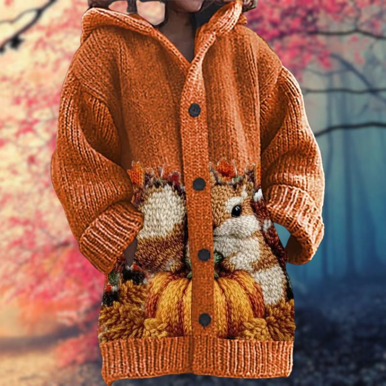 Button-Up Hoodie Cozy Printed Deep Pockets