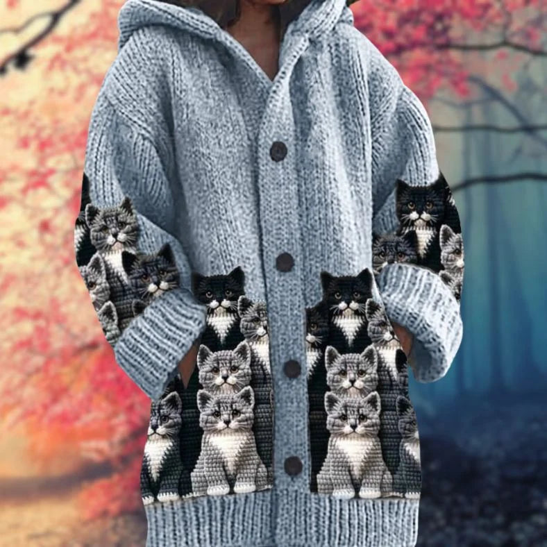 Button-Up Hoodie Cozy Printed Deep Pockets