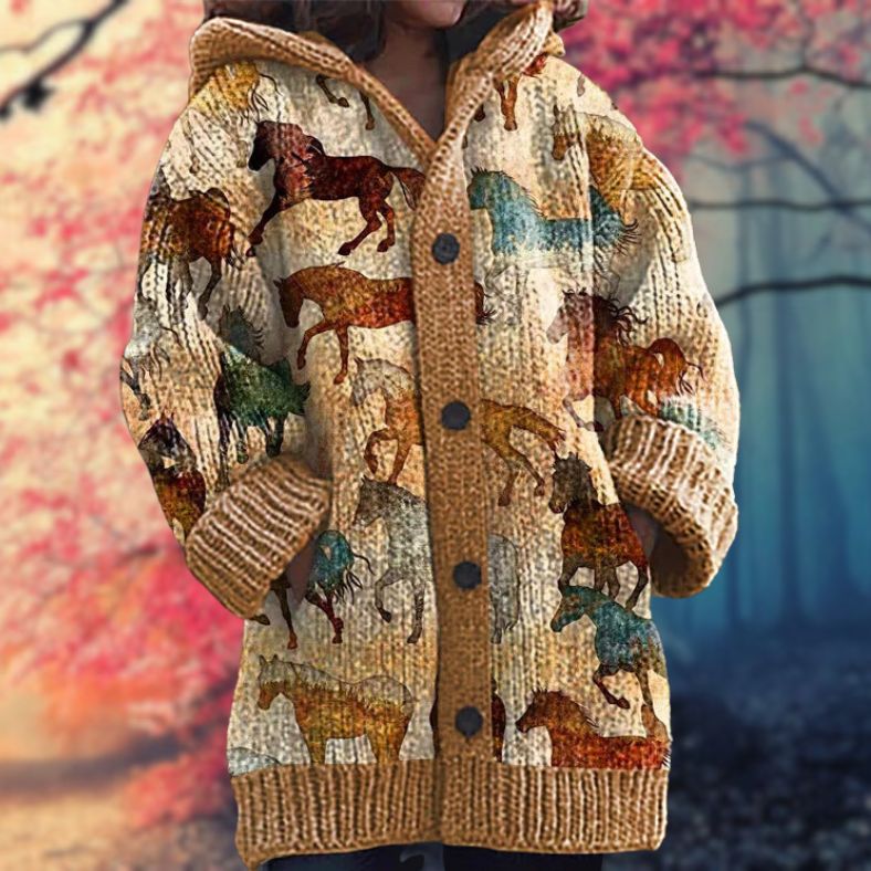 Button-Up Hoodie Cozy Printed Deep Pockets
