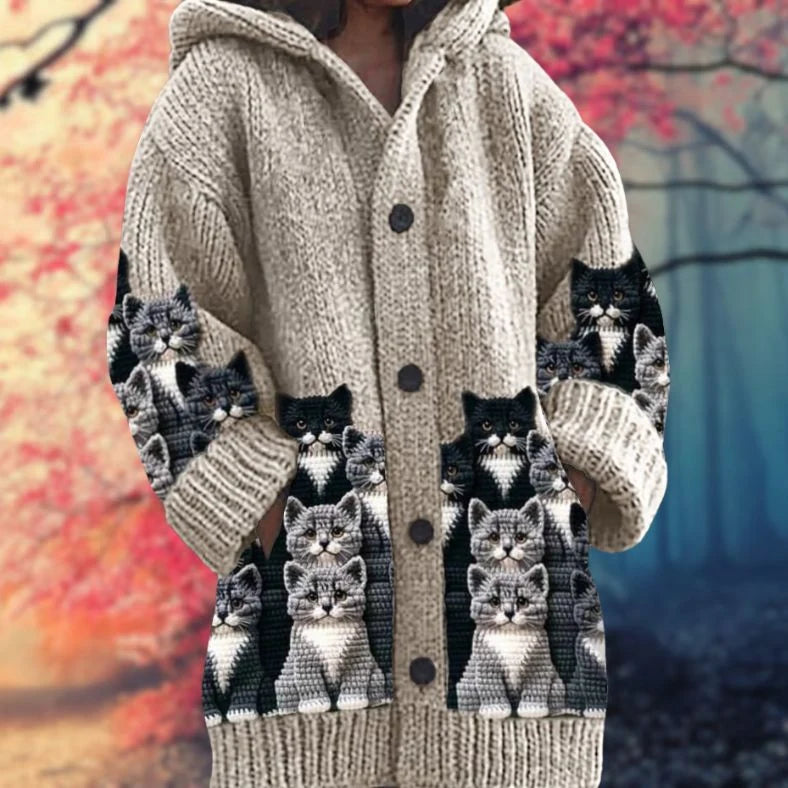 Button-Up Hoodie Cozy Printed Deep Pockets