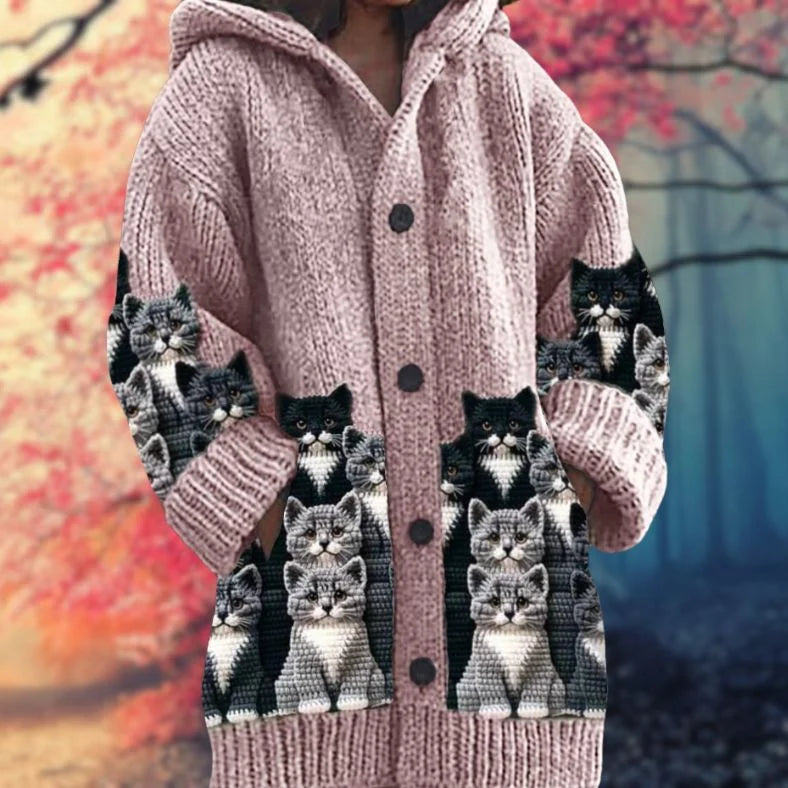 Button-Up Hoodie Cozy Printed Deep Pockets