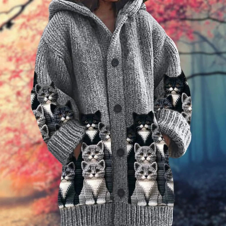 Button-Up Hoodie Cozy Printed Deep Pockets