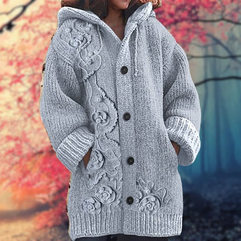 Button-Up Hoodie Cozy Printed Deep Pockets
