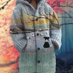 Button-Up Hoodie Cozy Printed Deep Pockets