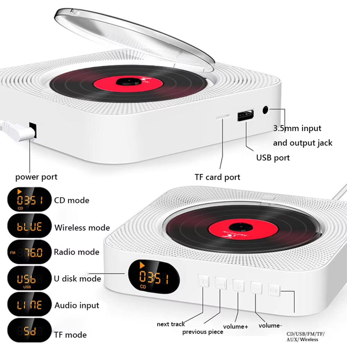 CD Player 6-in-1 Bluetooth & FM Radio