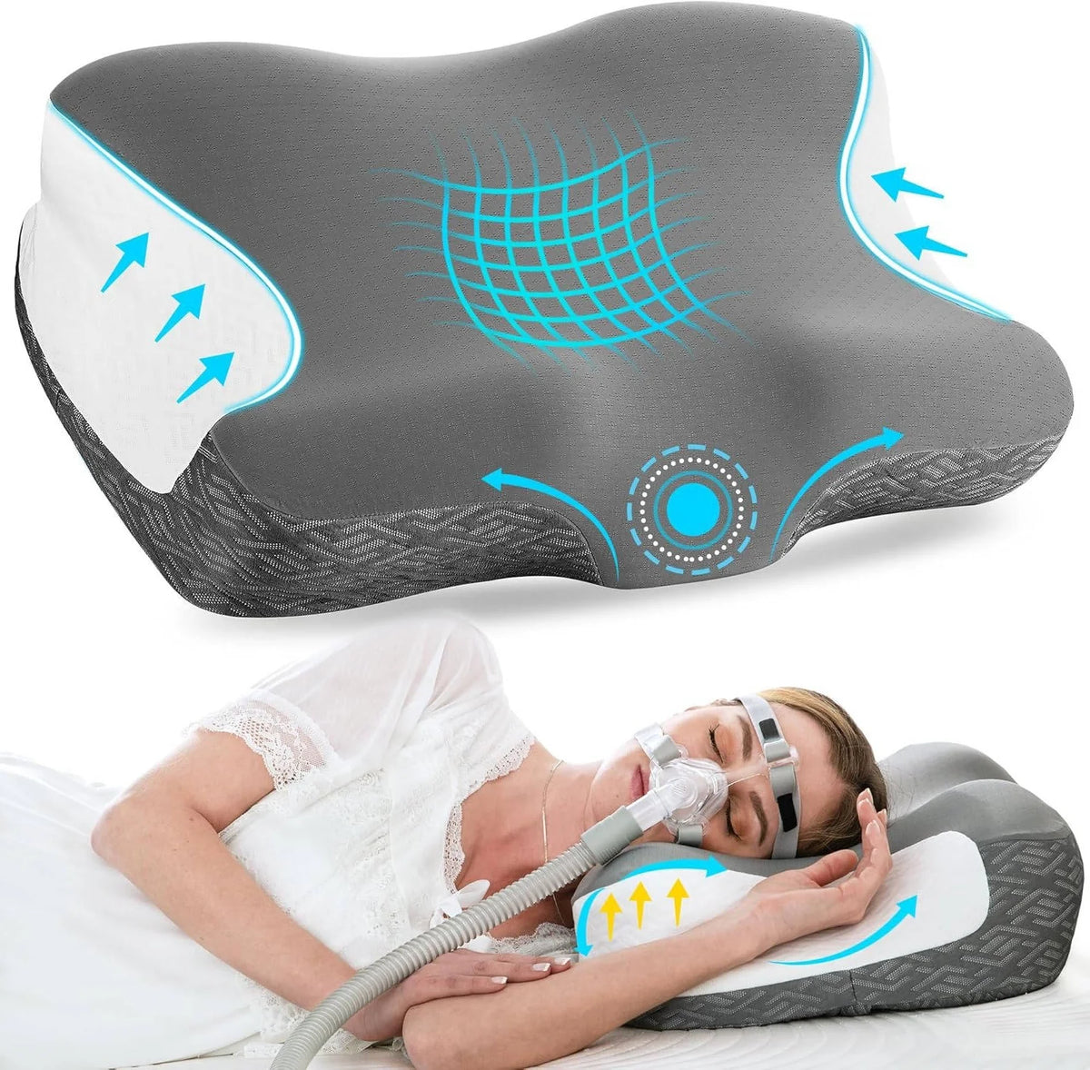 CPAP Pillow Memory Foam Dual Mask Cutouts