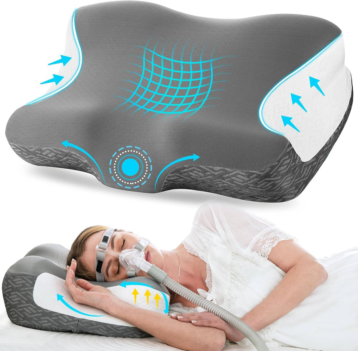 CPAP Pillow Memory Foam Dual Mask Cutouts