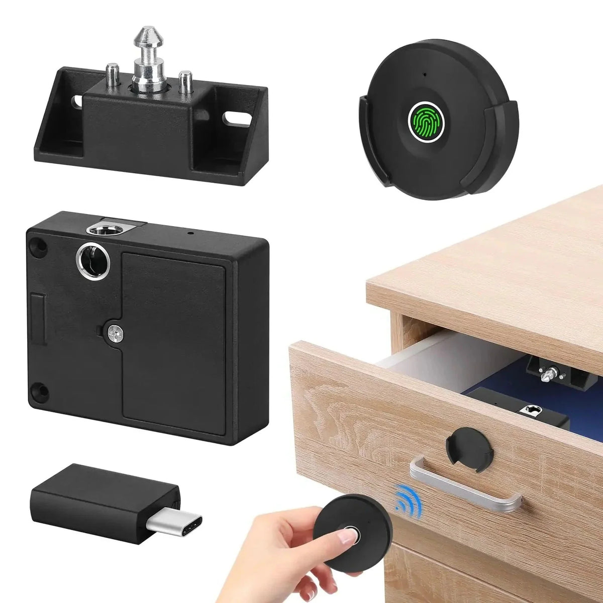 Cabinet Lock Fingerprint Quick Unlock No-Drill Mounting