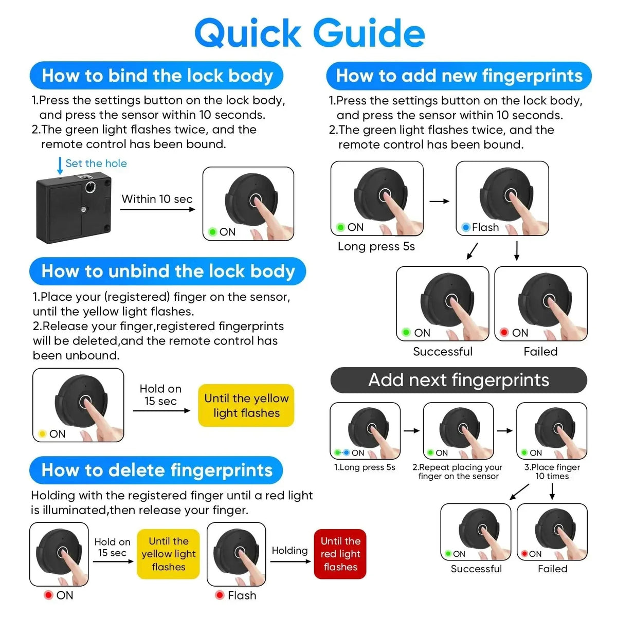 Cabinet Lock Fingerprint Quick Unlock No-Drill Mounting