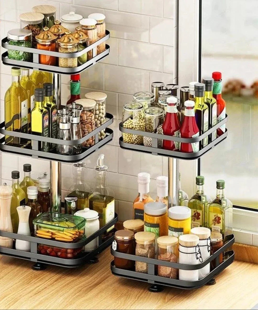 Cabinet Organizer 360 Degree Rotation Height Adjustable & Space-Saving