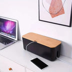 Cable Management Box Bamboo Removable Lid Fits Power Strips