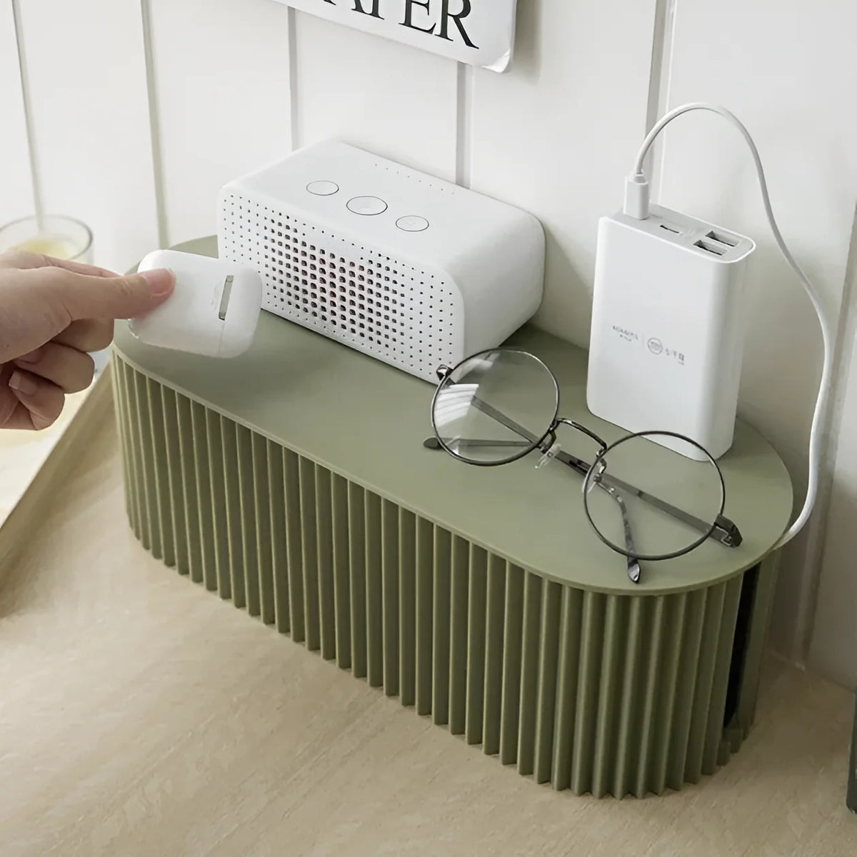 Cable Management Box Ribbed Design & Flat Lid 11x33cm