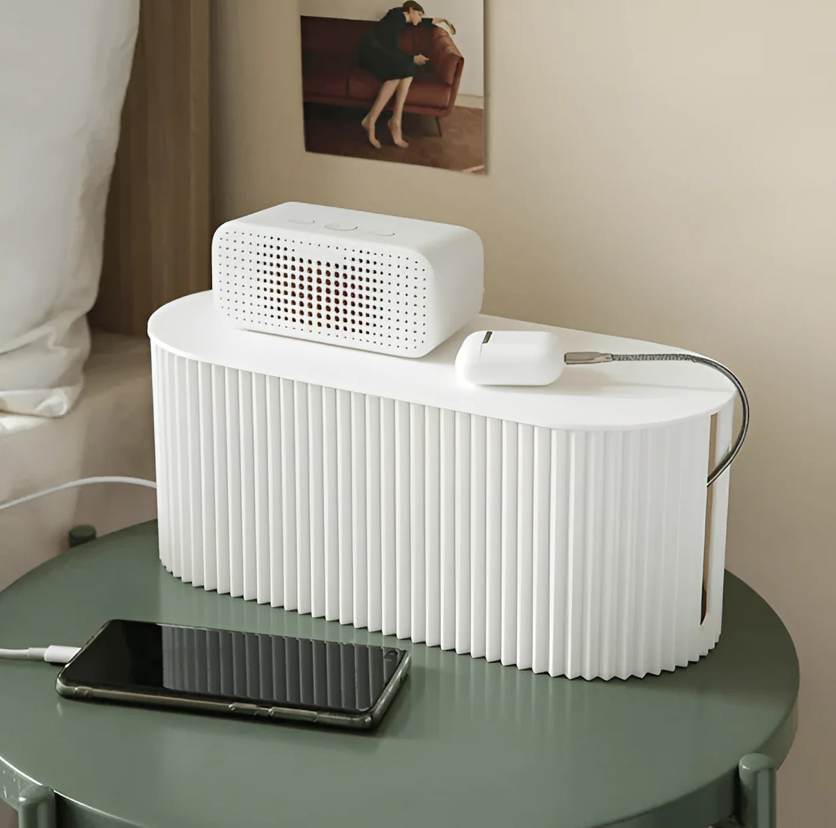 Cable Management Box Ribbed Design & Flat Lid 11x33cm