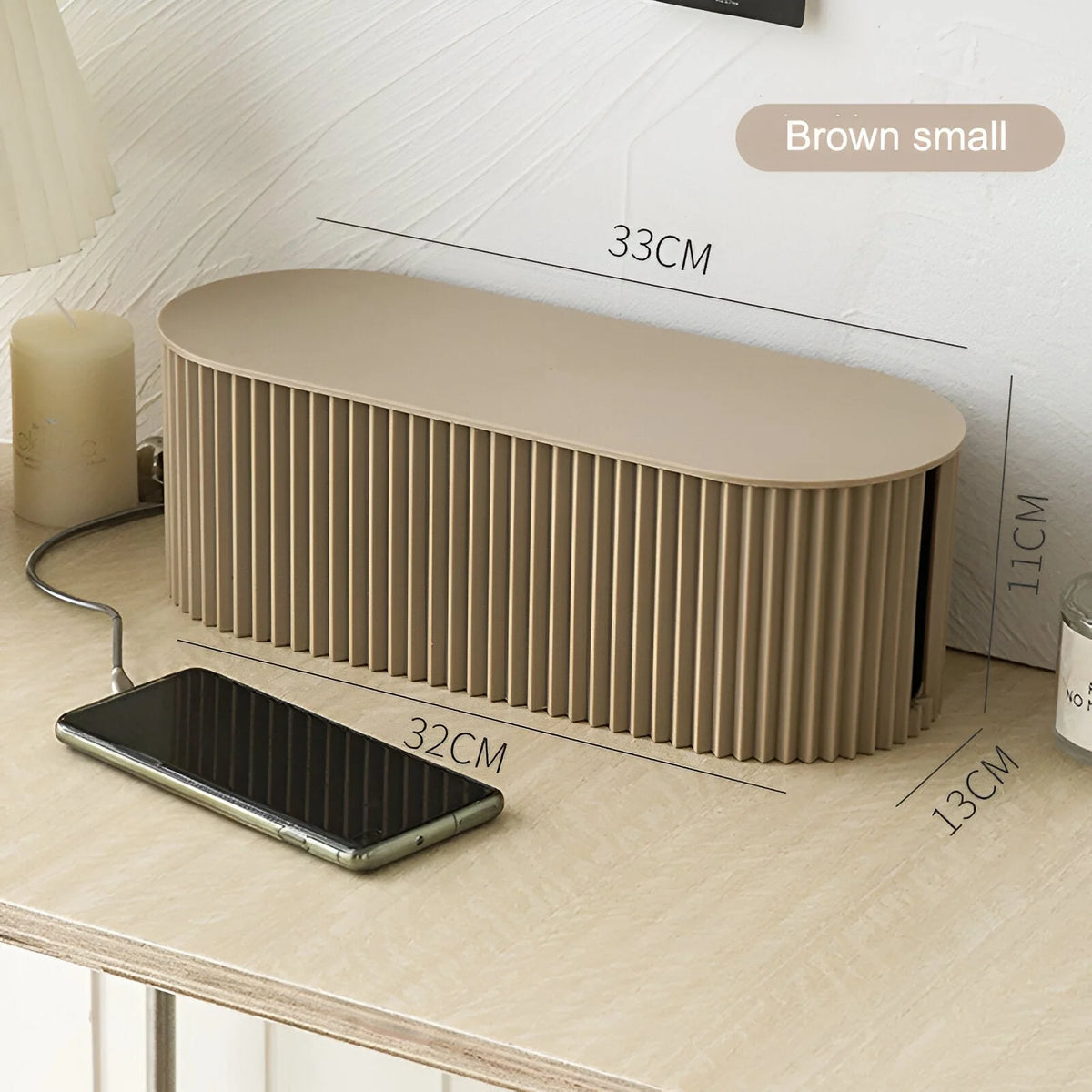Cable Management Box Ribbed Design & Flat Lid 11x33cm