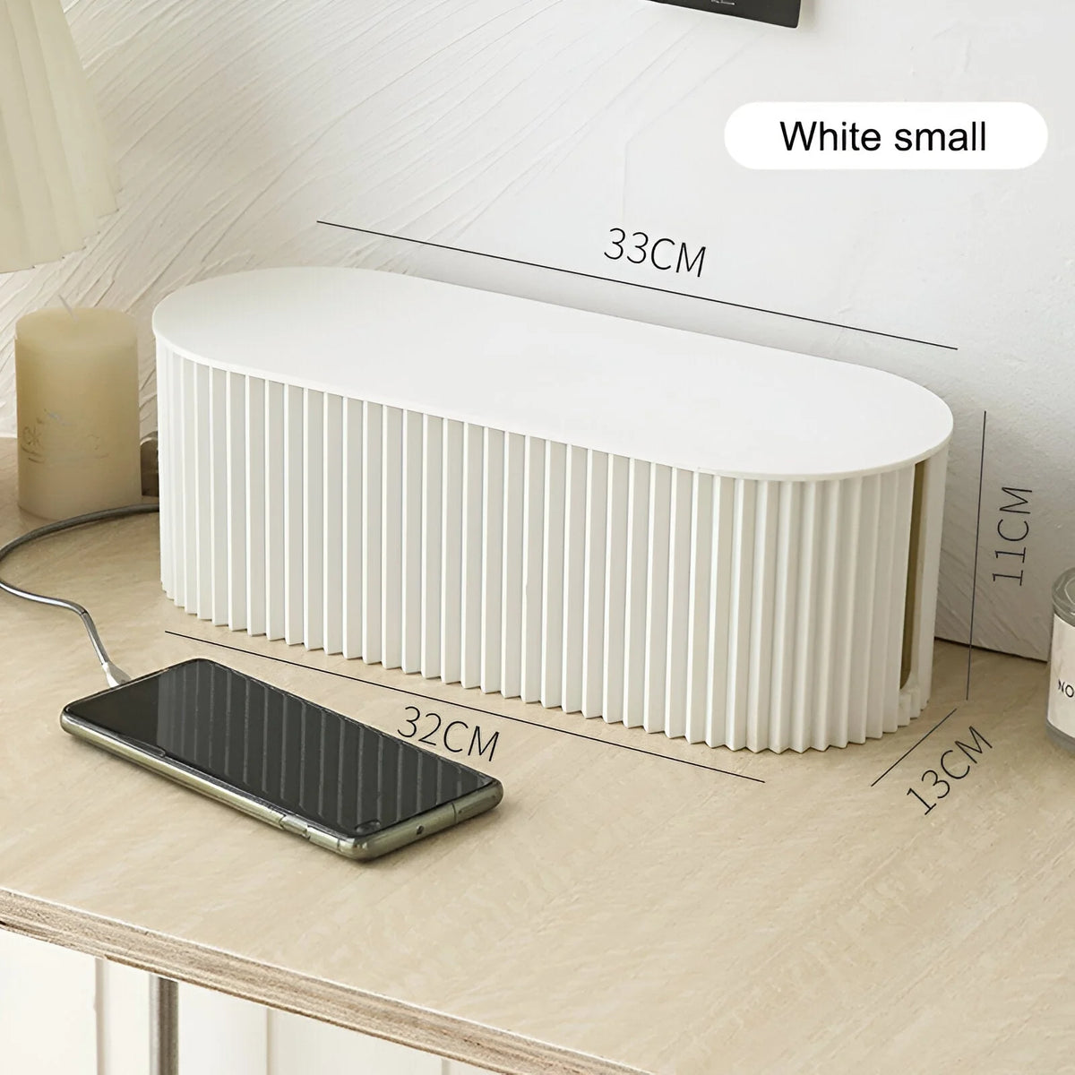 Cable Management Box Ribbed Design & Flat Lid 11x33cm