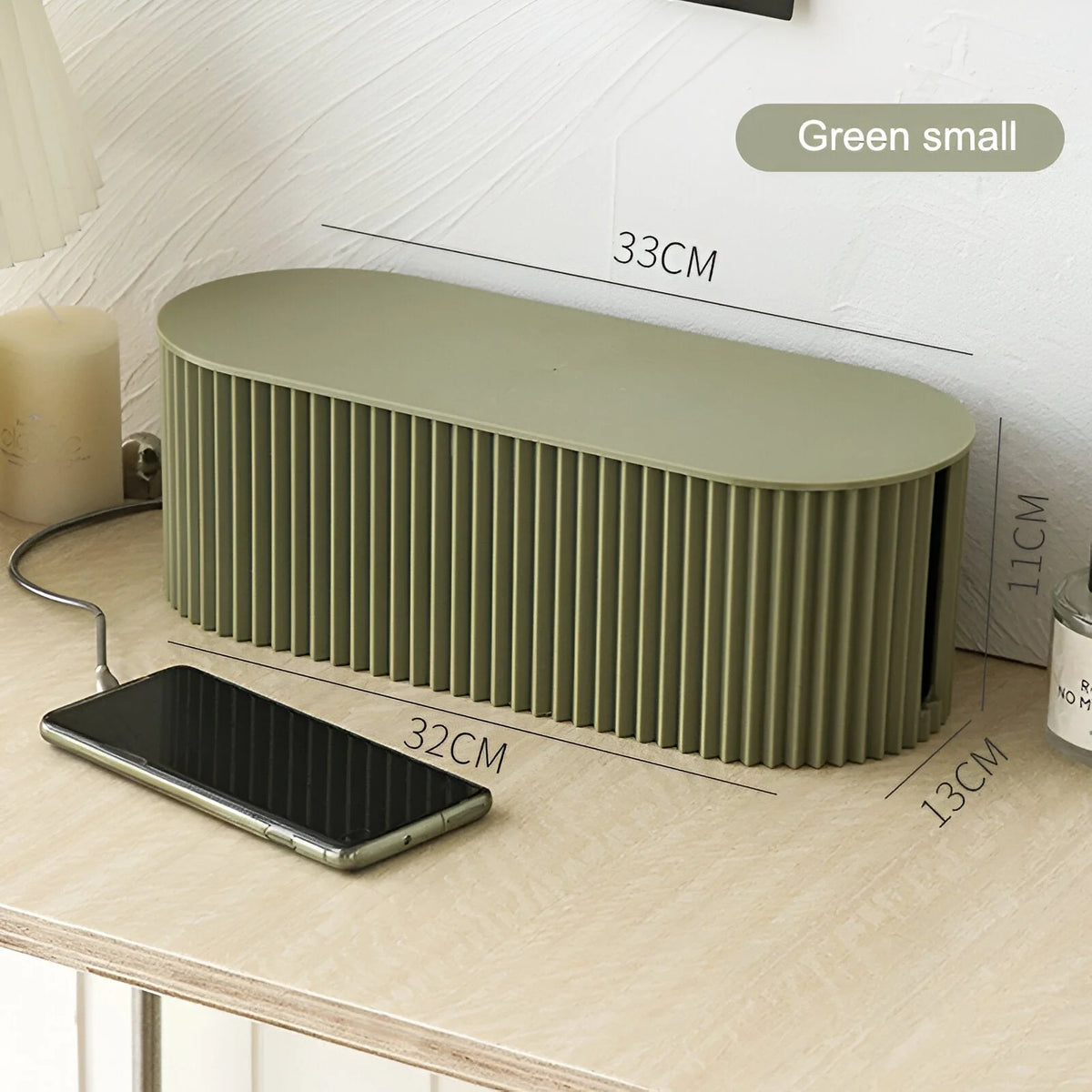 Cable Management Box Ribbed Design & Flat Lid 11x33cm