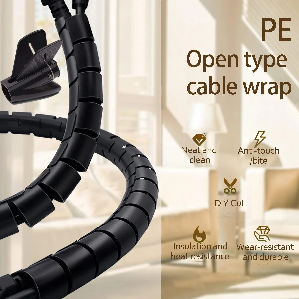 Cable Organizer Sleeve Reusable Spring-Loaded Tool 2 Meter