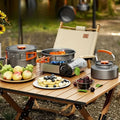 Camping Cookware Set Compact Nestable Aluminum & Heat-Resistant Handles
