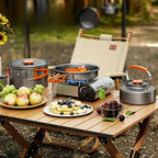 Camping Cookware Set Compact Nestable Aluminum & Heat-Resistant Handles