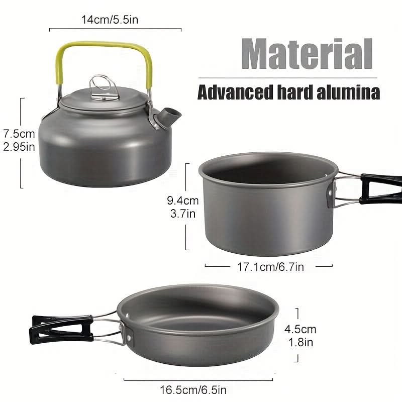 Camping Cookware Set Compact Nestable Aluminum & Heat-Resistant Handles