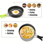 Camping Cookware Set Compact Nestable Aluminum & Heat-Resistant Handles