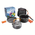 Camping Cookware Set Compact Nestable Aluminum & Heat-Resistant Handles