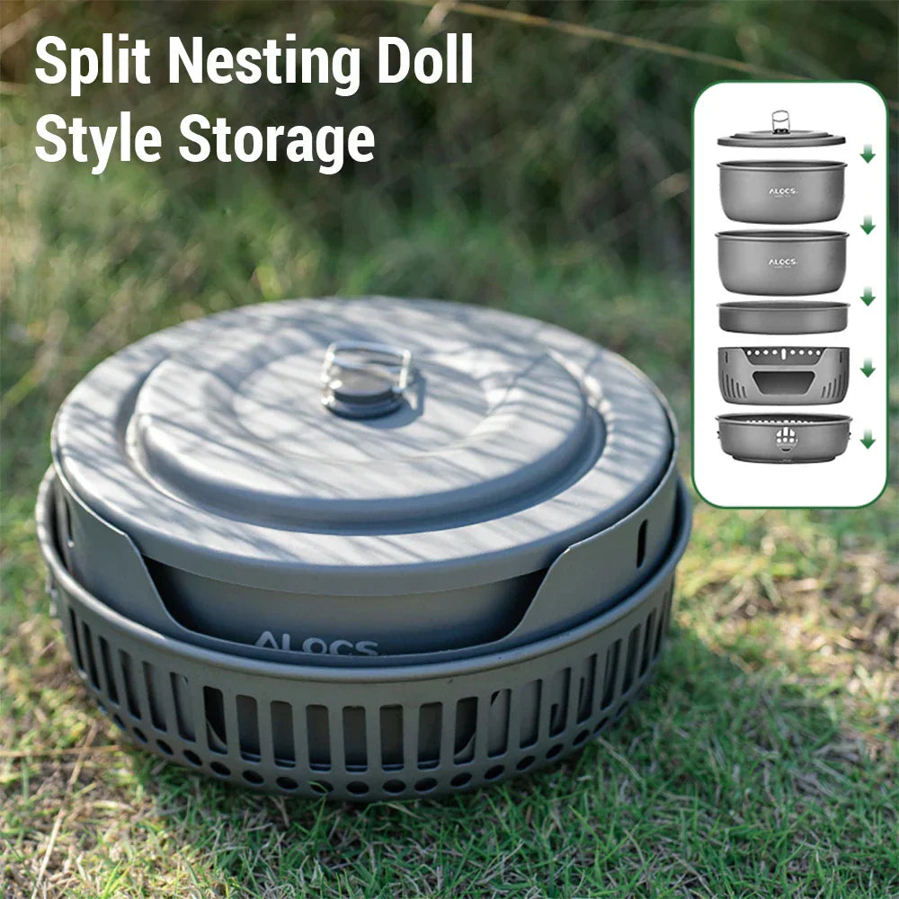 Camping Cookware Set Lightweight Wind-Resistant Aluminum & Stainless Steel