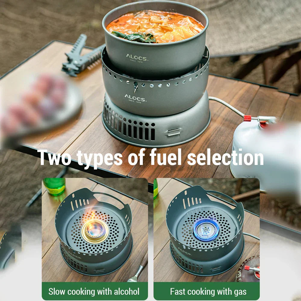 Camping Cookware Set Lightweight Wind-Resistant Aluminum & Stainless Steel